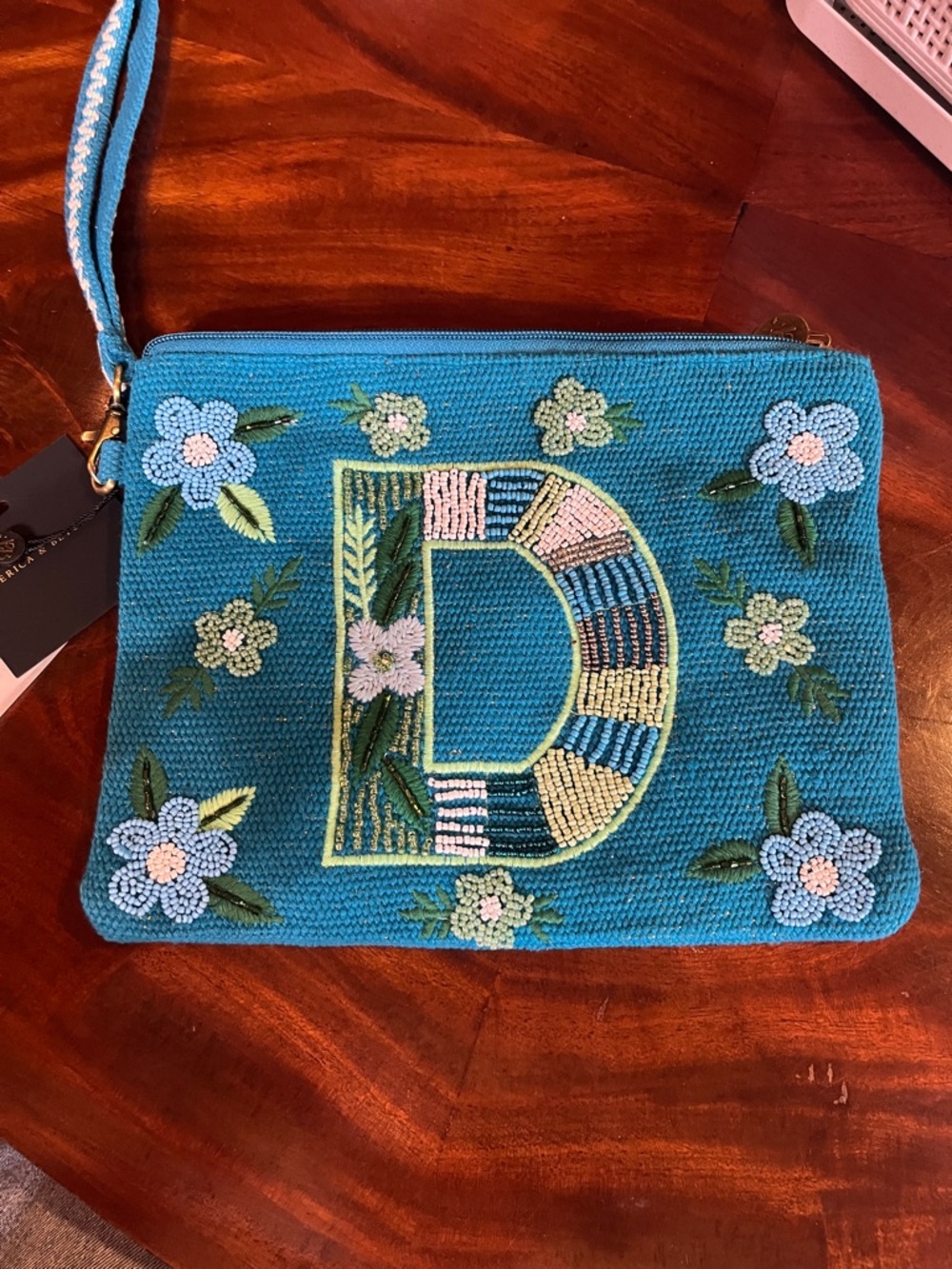 America & Beyond handmade beaded and embroidered wristlet bag D. 7” X 10”. NWT